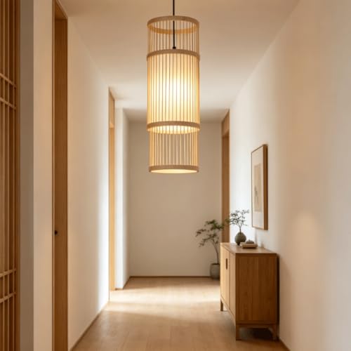 Lámpara de techo de mimbre con cable ajustable para iluminación boho 3