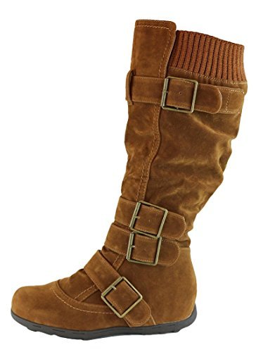 Cambridge Select Women's Buckle Sweater Knee High Flat Boot (7.5 B(M) US, Tan)