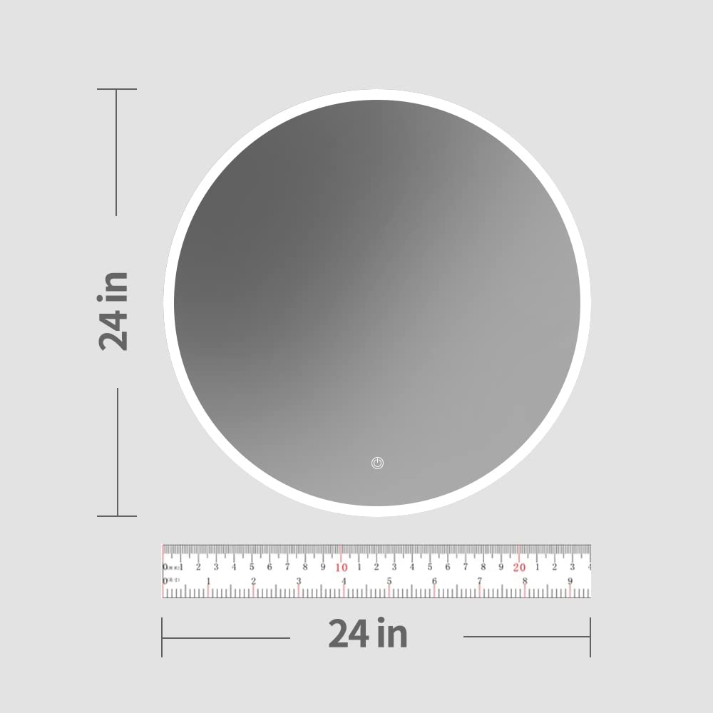 S??BAGNO 24x24 inch Round LED Mirror, Bathroom Circle Backlit Illuminated Mirror, Dimmable Anti-Fog Wall Mount Mirror with 6500k High Lumen Lights, Smart Bluetooth Speaker, Touch Sensor Switch