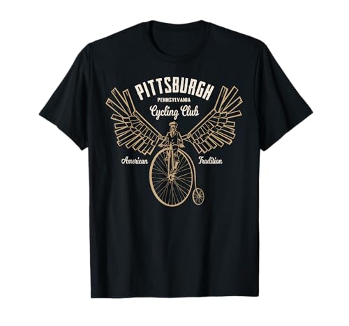 Pittsburgh Cycling T-Shirt - Flying Steampunk Bicycle
