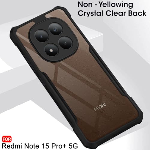 Image of TheGiftKart Shockproof Crystal Clear Back Cover Case for Mi Redmi Note 15 Pro Plus 5G | 360 Degree Protection | Protective Design | Transparent Back Cover Case (PC & TPU, Black Bumper)
