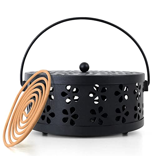 Coil Incense Holder, Fireproof Iron Cage With Handle, Round Portable Incense Burner Box For Outdoor Garden Patio Camping, Black #TOP27