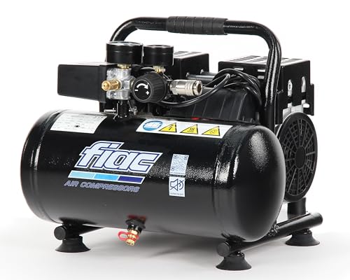 FIAC Compressore d'Aria Portatile Silenzioso SUPERSILENT 6, Oil Free, Pressione Massima 8 Bar, 1 Hp, Serbatoio 6 Litri, Rumorosità 58 dB LpA