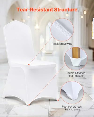 Image of VEVOR 50 Pcs White Chair Covers Polyester Spandex Chair Cover Stretch Slipcovers for Wedding Party Dining Banquet Flat-Front Chair Covers