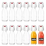 YOMKILU Juego de 12 Botellas Cristal 250 ml con Tapón Hermético, Botella Vidrio con 12 Etiquetas, Botella de Cristal Transparente para Bebidas, Cerveza, Aceite, Vinagre, Agua