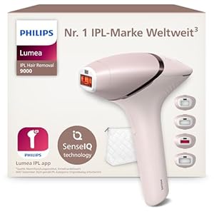 Philips Lumea IPL 9000 Series Haarentfernungsgerät mit SenseIQ Technologie – Alternative zur Laserhaarentfernung – 4 Aufsätze für Körper, Gesicht, Bikinizone & Achselhöhlen, kabellos (BRI957/00)