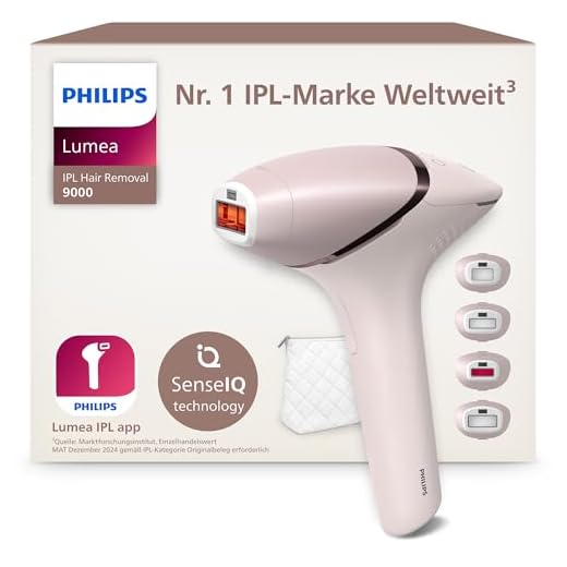 Philips Lumea IPL 9000 Series Haarentfernungsgerät mit SenseIQ Technologie – Alternative zur Laserhaarentfernung – 4 Aufsätze für Körper, Gesicht, Bikinizone & Achselhöhlen, kabellos (BRI957/00)