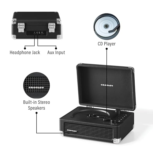 Image of Crosley CR3505A-BK Cruiser Retro Portable CD Player with Stereo Bluetooth Speakers and FM Radio, Black