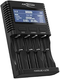 ANSMANN Powerline 4 Ultra AA, AAA, C, D 1.2V Battery Charger For NiMH, NiCd & Li-Ion Round Cell Rechargeable Batteries with USB Port | With UK & EU Plugs | Fast Charger to Charge & Discharge Batteries
