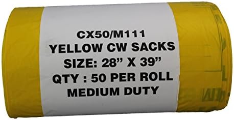 CX50/M111 Waste Sack Roll, Medium Duty, 90 L/5 kg, Yellow (Pack of 50)