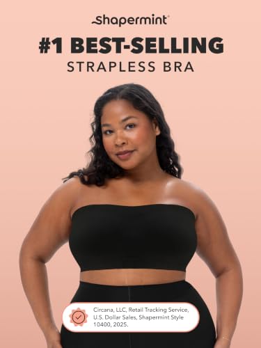 Image of SHAPERMINT Strapless Bra, No-Slip Wireless Bandeau with Sewn-in Cups