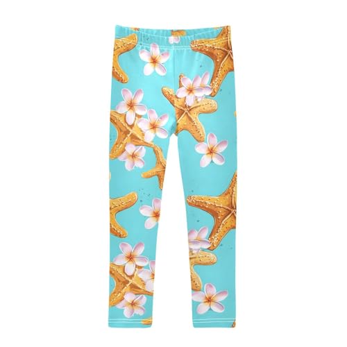 Yellow Starfish Plumeria Flower Girls Leggings Soft Stretch Workout Yoga Dance Pants for Kids Casual Tights