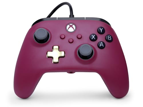Mando con cable PowerA Advantage Plus para Xbox Series X|S - Rubí, con licencia oficial, controles analógicos de altura regulable, controles analógicos con efecto Hall, botones asignables