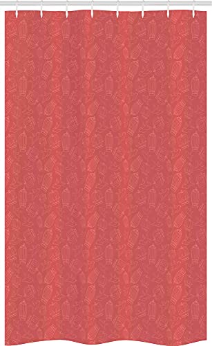 ABAKUHAUS Valentinstag Schmaler Duschvorhang, Tauben Cages, Badezimmer Deko Set aus Stoff mit Haken, 120 x 180 cm, Coral & Dark Salmon
