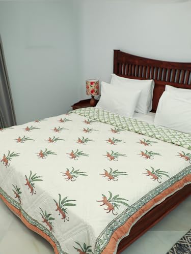 Image of Cheetah Double Bed Comforter | Uniform Cotton Filling | 100% Cotton Soft & Cozy AC Dohar Blanket | Lightweight Reversible Design | All Weather Quilt | Color - White