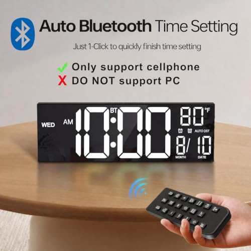 Image of JALL 16.2 inch Large Digital Wall Clock with Bluetooth Sync, RGB Digital Clock Large Display with Auto DST, Wall Clock for Classroom Bedroom Gym Office, Led Clock for Seniors (White)