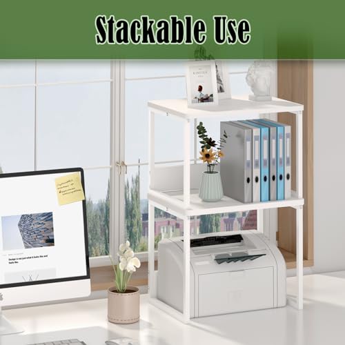MARTY Desktop Printer Stand 2 Pack Printer Stand with Storage for Desk, Printer Shelf Desk Organzier for Home/Office Printer Riser Under Desk Small Table for Printer Fax Machine Scanner(White) - Thumbnail 2