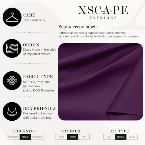 Image of Xscape Women's Long Boat Neck Bodycon Evening Gown with 3 /4 Sleeves, Side Ruching, & Cascading Ruffle