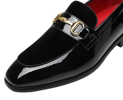 ELANROMAN Mens Dress Loafers Classic Patent Velvet Penny Tuxedo Shoes4