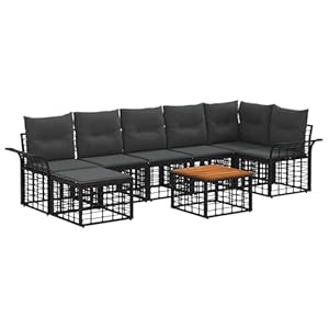 vidaXL Outdoor-Sofagarnitur 8 pcs Schwarz und Dunkelgrau Polyester, Moderne, wetterfeste modulare Sofagarnitur, verstellbare Fußpads, UV-beständige Sitzmöbel, Bequeme Garten-Sofas