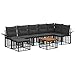 vidaXL Outdoor-Sofagarnitur 8 pcs Schwarz und Dunkelgrau Polyester, Moderne, wetterfeste modulare Sofagarnitur, verstellbare Fußpads, UV-beständige Sitzmöbel, Bequeme Garten-Sofas