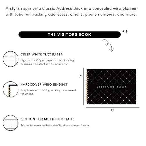 Image of Visitor Book - 8 x 12 Inches | Black Diamond Wire Bound Guest Register for Hotels, Offices, Exhibitions, Boutiques & Business Use | Medium Size Visitor Log Book for Reception & Front Desk