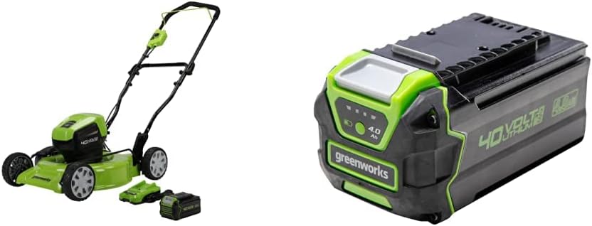 Review Greenworks 40V 19″ Brushless (2-in-1) Lawn Mower, 4Ah USB (Power Bank) Battery and Charger Included MO40L414 & 40V 4.0Ah Lithium-Ion Battery (Genuine Battery)