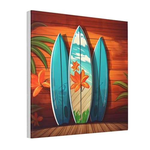 Toile planche de surf sur bois cadre mural 40x40 cm prêt à poser