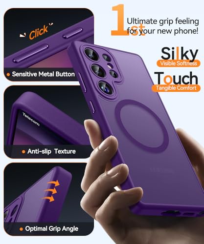 Image of CANSHN Designed for Samsung Galaxy S23 Ultra Case [Full Camera Protection] [Compatible with MagSafe] Translucent Matte Shockproof Protective Phone Cover 6.8 Inch - Deep Purple