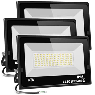 [100% True Wattage] 3 Pack 80W LED Flood Lights Outdoor 800W Equivalent, 9500LM Super Bright Security Light IP66 Waterproof 5000K Daylight White Spot Light Exterior Lighting for Yard Backyard House