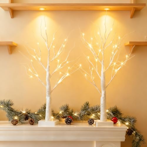 CATCHLUCK 2er Set Lichterbaum Lichterzweige für Innen 24 Warmweiß...