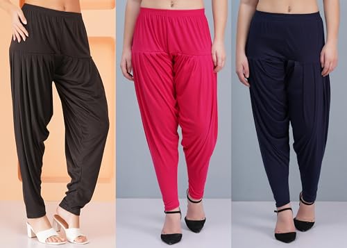 Image of Buy That Trendz Combo Offer (Pack of 3) Cotton Viscose Lycra Dhoti Patiyala Salwar Harem Bottoms Pants for Womens (White, Maroon, Black)