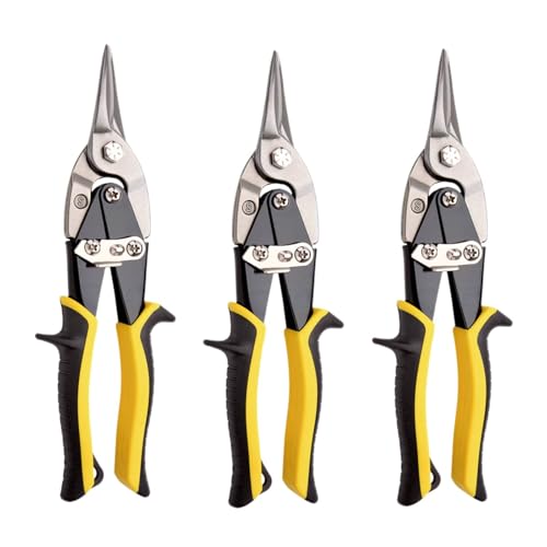 Image of Aviation Tin Snips 3-Piece,Straight Heavy Duty Tin Cutting Shears,Metal Cutters With Comfort Grips and Safety Latch