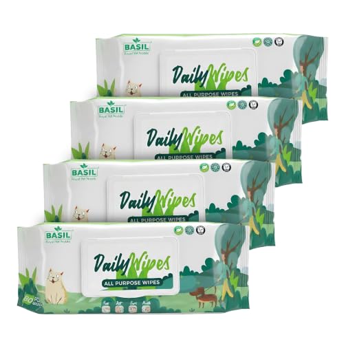 Image of Daily Pet Wipes | Wet Wipes for Dogs, Cats, Puppies & All Pets | Enriched with Castor Oil, Vitamin E | Non-Toxic & Gentle Grooming & Deodorising Wipes | 80 Wipes X Pack of 4