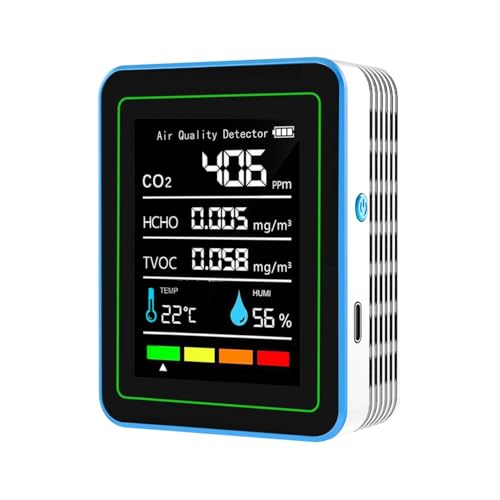 co2センサー 5 in 1 空気質モニター 室内空気質検出器 ホルムアルデヒドテスター CO2メーター 高い測定精度(White)