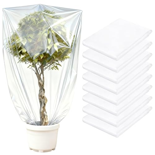 NODMIPNS Transparent Tree Frost Cover - 8 Pcs 39"x59" Plant Freeze Protection Bag, Reusable Shrub Covers for Winter Cold Weather, Easy to Use for Potted Plants & Small Trees
