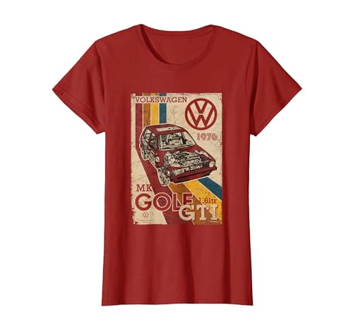 Volkswagen Golf GTI MK1 Retro Art 1976 T-Shirt, Women, Cranberry Red, Small