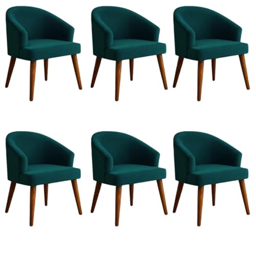Image of WOODEN SPACE Velvetine Arm Chair for Living Room | Pure Sheesham Wood Legs & Premium Velvet Fabric | Vintage Accent Chair for Home & Office (Sea Blue Pack of 6)