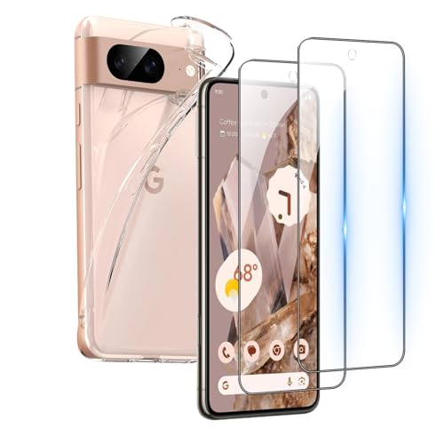 �Ή� Google Pixel 8 �p�� 2�����K���X�t�B����+1��TPU �V���R�� �P�[�X �ی�t�B���� ���� TPU �P�[�X �d�x9H �ϏՌ� �����h�~ �w��h�~ �C�A�[�� �\��t���ȒP �t�B���� ���ϖh�~ �ϐ���