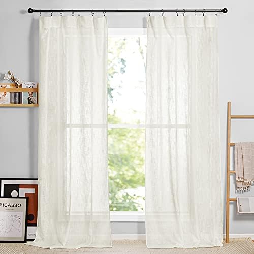 RYB HOME Semi Sheer Curtains Rod Pocket for Living Room Bedroom Office Dining, Light Cream, W 52 x L 84, 2 Panels