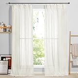 RYB HOME Semi Sheer Curtains Rod Pocket for Living Room Bedroom Office Dining, Light Cream, W 52 x L