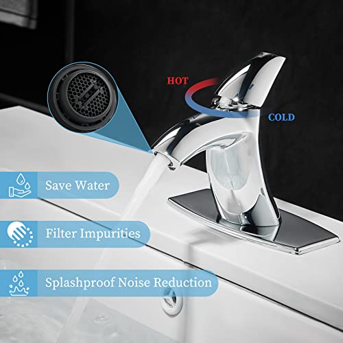 Bakala Modern Bathroom Sink Faucet, Unique Ox Horn Type Chrome Bathroom Faucet, Single-Handle Bathroom Faucets For Sink 1 Hole With Two Supply Lines & Deck Plate #TOP3