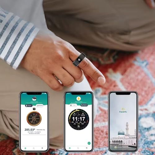 خاتم تسبيح ذكي، عداد صلاة إسلامي، خاتم بتقنية قابلة للارتداء مع تذكير بتوقيت الصلاة وتطبيق مسلم، مقاس 10 (طراز Q-003)