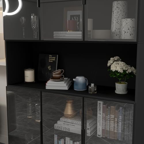 Mekminop Glass Doors Display Cabinet with Lights and Shelves, Storage Cabinets Morden Bookcase Trophy Case Display Cabinet with Hutch for Collectibles - Black (47.2 "W x 16.5 "D x 78.7 "H) - Thumbnail 5