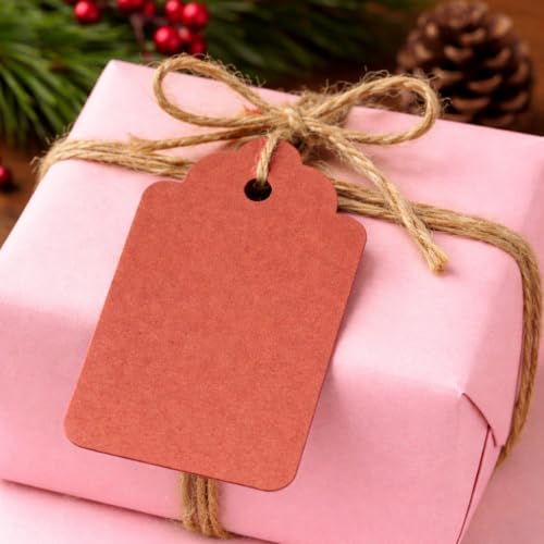 Image of CVANU 100pcs Premium Color Tag Blank Hanging with Pre-Punched Hole Tags for DIY Crafts, Gift Wrapping, Labelling & Writable Decorative Tags for All Occasions (2.85in X 1.7in) Light Brown