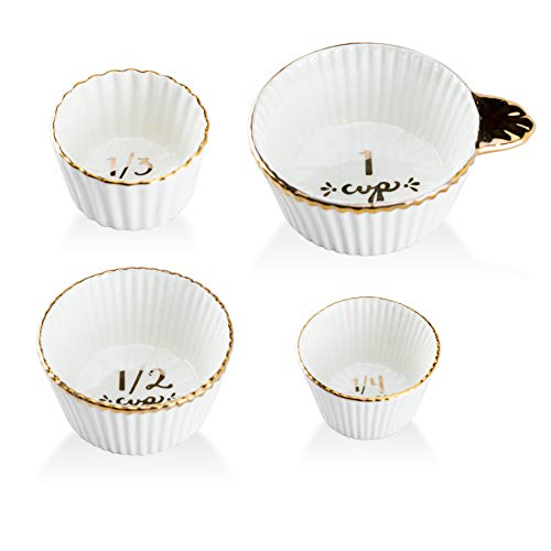 Gracie China By Coastline Imports 35257B Gold Trim White Porcelain Fluted 4-Piece Measuring Cup Set cover