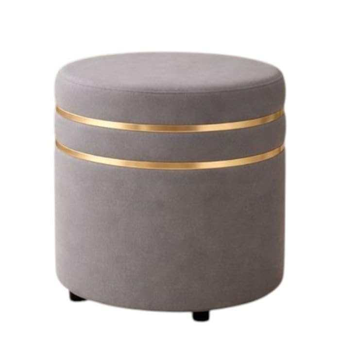 Ottoman Pouffe Sitting Stool for Living Room & Dressing Table –Luxury Round Velvet Footrest Stool for Home (Grey)-image-15