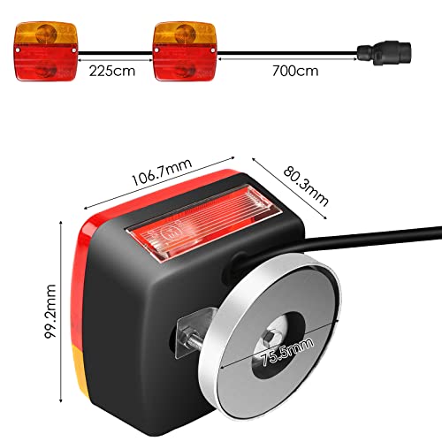 MAMIZO Rückleuchten Set für Anhänger Magnetische Installation 7M Kabel 7Polig Stecker 12V E Prüfzeichen Rückleuchten Anhängerbeleuchtung Rücklichter für Anhänger LKW Transporter Wohnmobile Wohnwagen – Bild 4