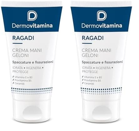 Dermovitamina Ragadi Geloni Crema Mani e Piedi - Crema Mani Riparatrice e Piedi Secchi Screpolati - Tratta Fissurazioni e Geloni con Pantenolo e Vitamina E - Assorbimento Veloce - 75 ml