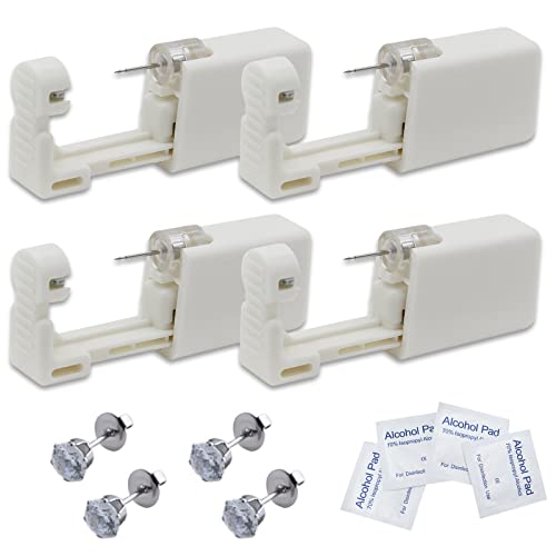4-Pack Disposable Self-Ear Piercing Kit with Safety Ear Piercing Gun and Stud Earrings - Combofix
